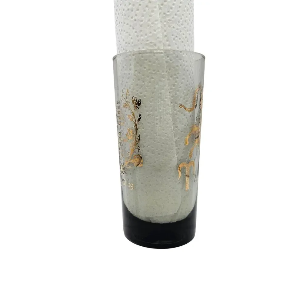 Vintage Federal Glass Aries Zodiac Highball Tumbler Smoked Grey Gold Ram MCM